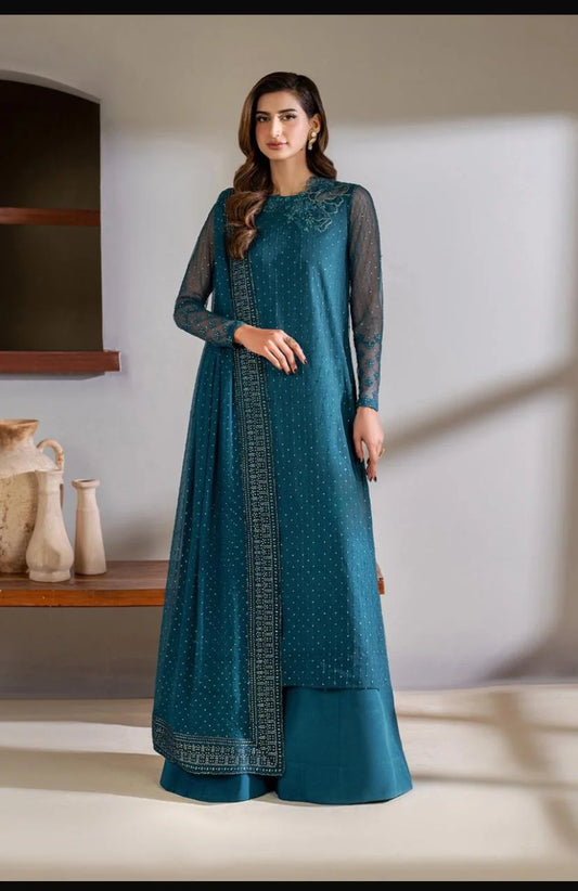 Chiffion Embroidered Sequence Luxury Unstitched 3 Piece