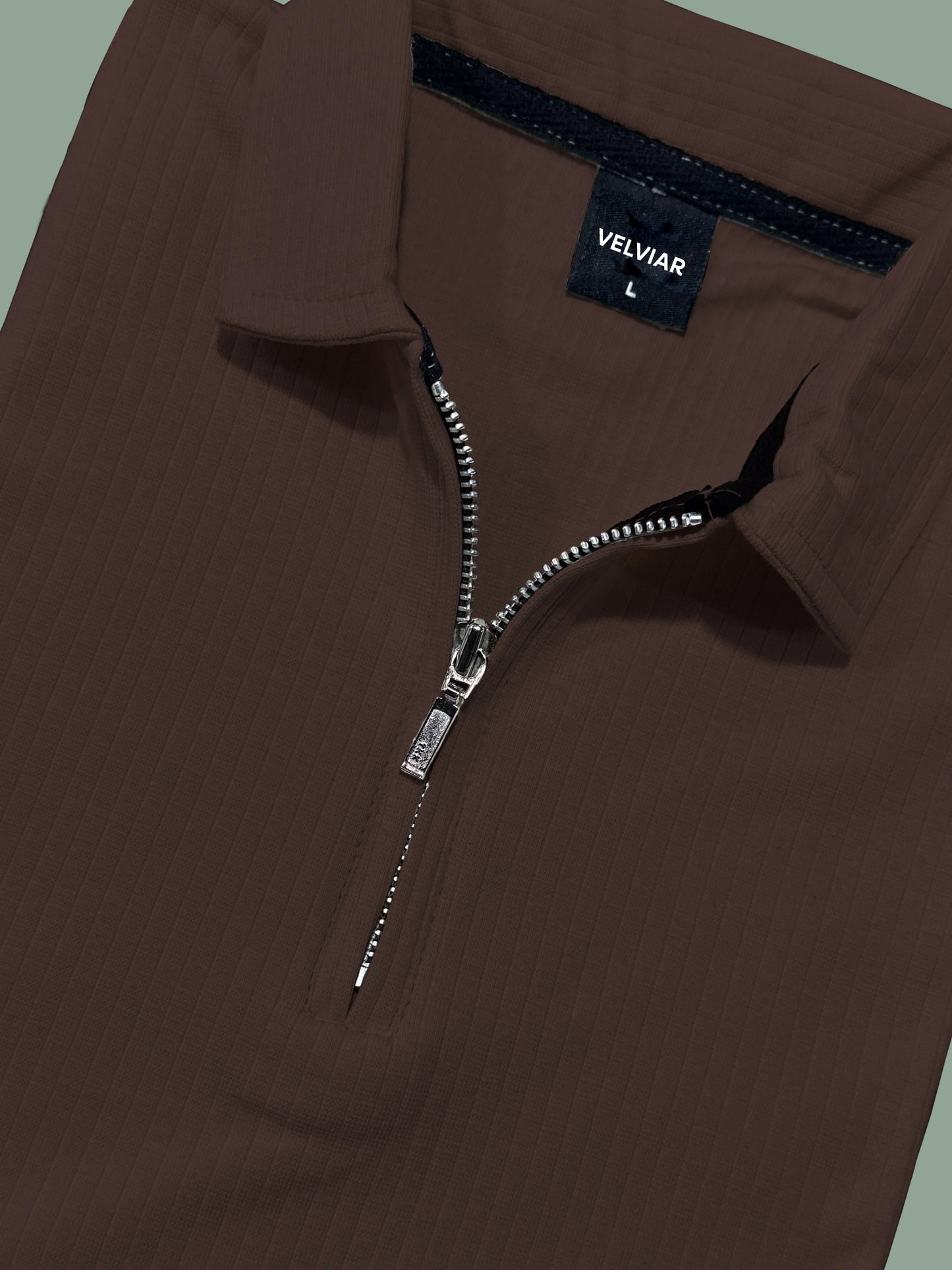 Knit Zip Brown Polo Shirt & White Drawstring Trouser
