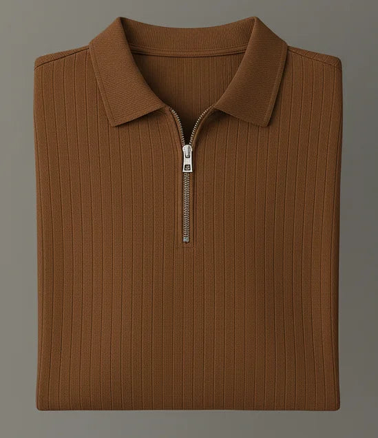 Knit Zip Brown Polo Shirt & Cool Beige Cargo Trouser