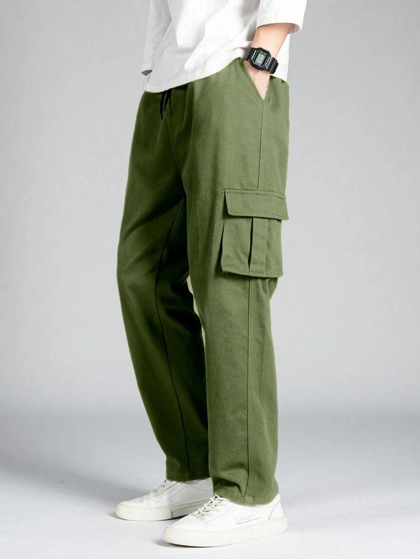 Manfinity Olive Green Loose Fit Cargo Trouser