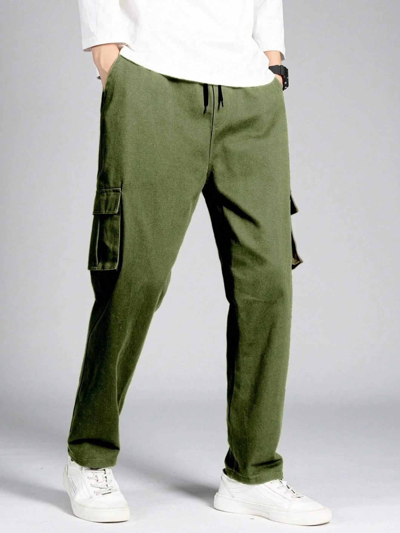 Manfinity Olive Green Loose Fit Cargo Trouser