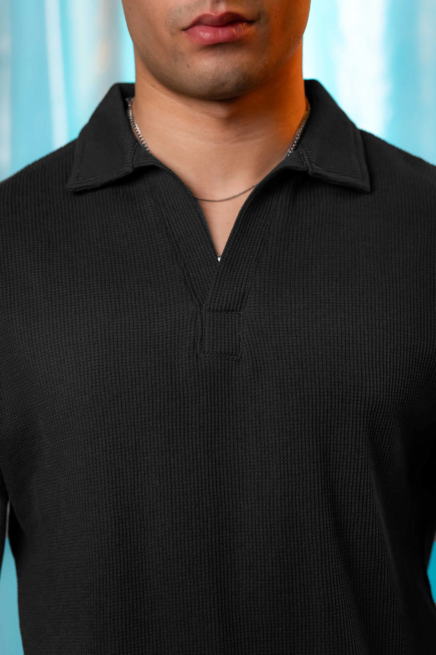 Manfinity RelaxMax Solid Waffle Knit Polo Shirt Black