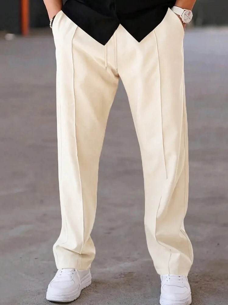 Knit Brown Polo Shirt & Beige Drawstring Trouser