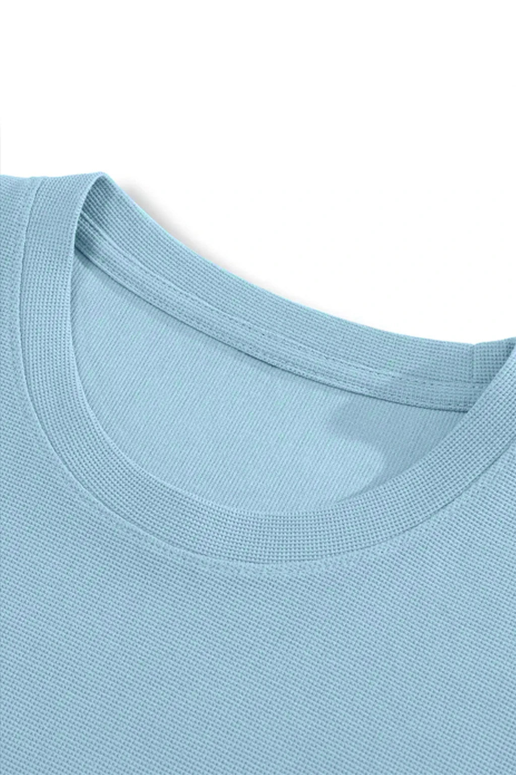 Round Neck Knitted Textured T Shirt Sky Blue
